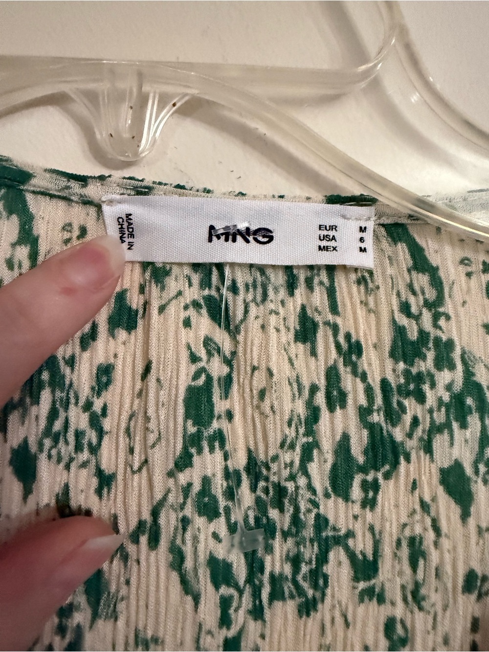 Mango MNG Mini Dress Womens Green Cream NWOT Flowy Floral Long Sleeve 6 - Picture 9 of 9